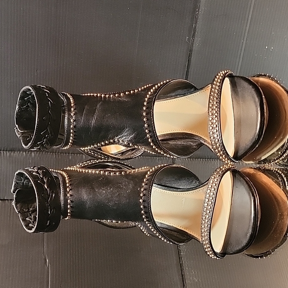 VIA Spiga ,black leather ,caged with gold studs , 37.5 . - Picture 4 of 11